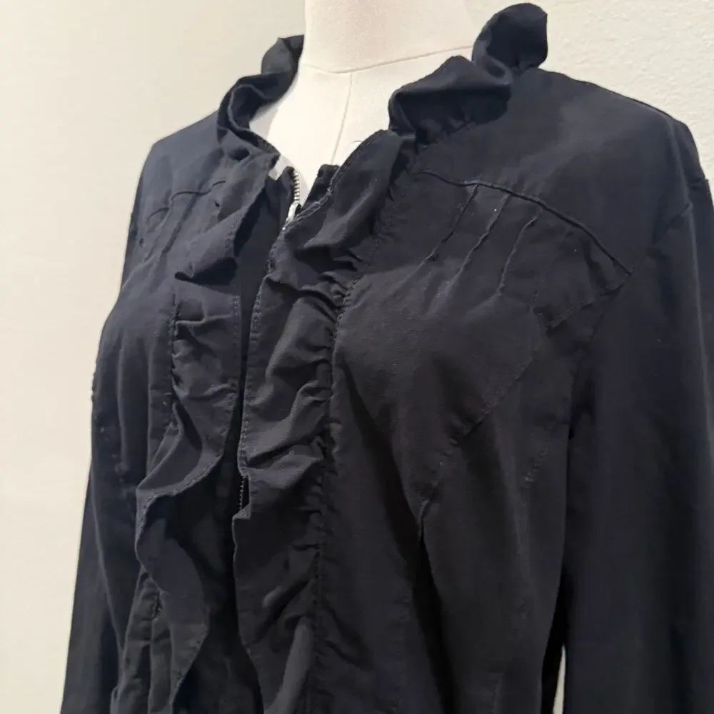 Christiana Zinn Black Ruffle Full Zip Jacket 1X Dark Feminine Coquette Romantic